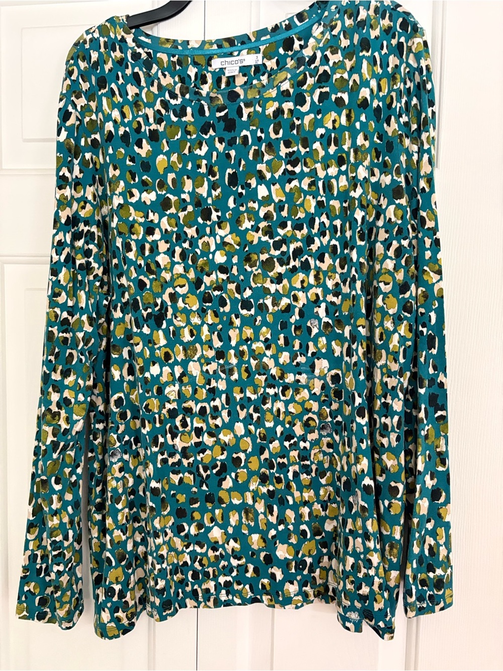 Chico's Teal Multi-Spot Long Sleeve Top